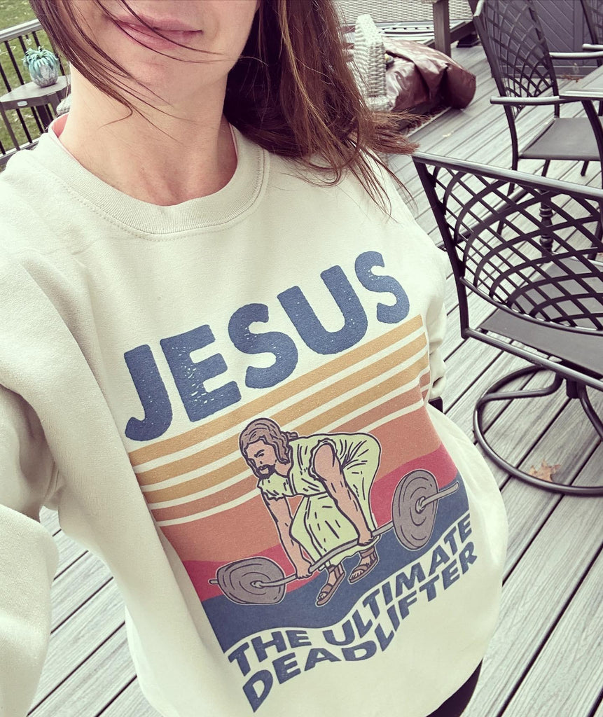Jesus The Ultimate Deadlifter Weight Lifting Vintage T-Shirt, cute  christian graphic tees, Weightlifting Jesus Tee - Viralcitron